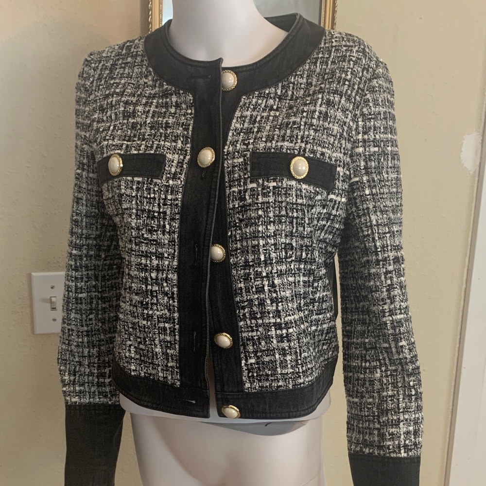 Guess Black and White Tweed Blazer